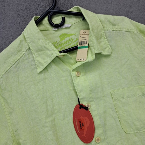 Tommy Bahama Mens Green 100% Linen Easy Breezer Long Sleeve Shirt Size Large